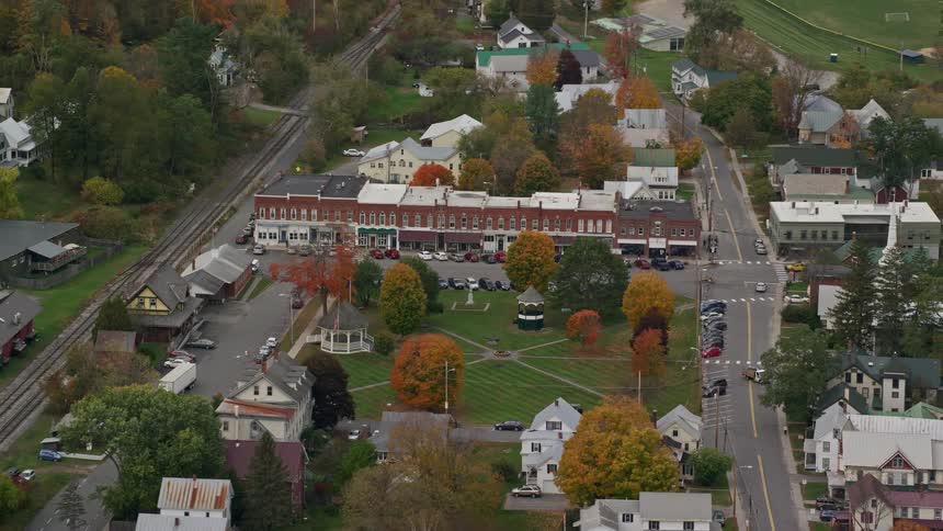 Aerial view of a small coastal town in the countryside