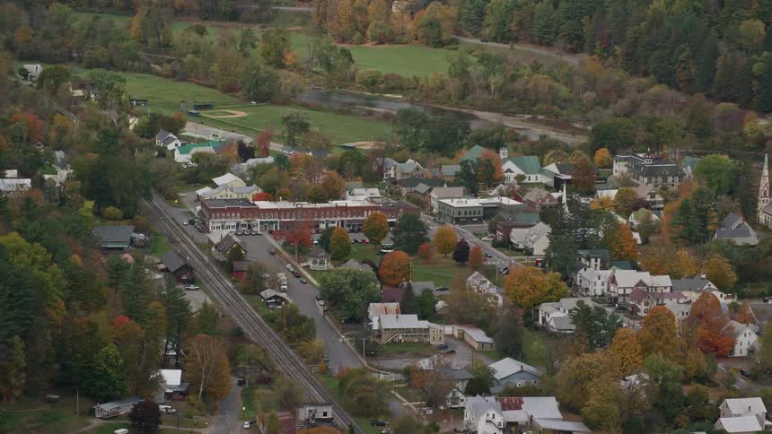 Aerial view a small town near the forest