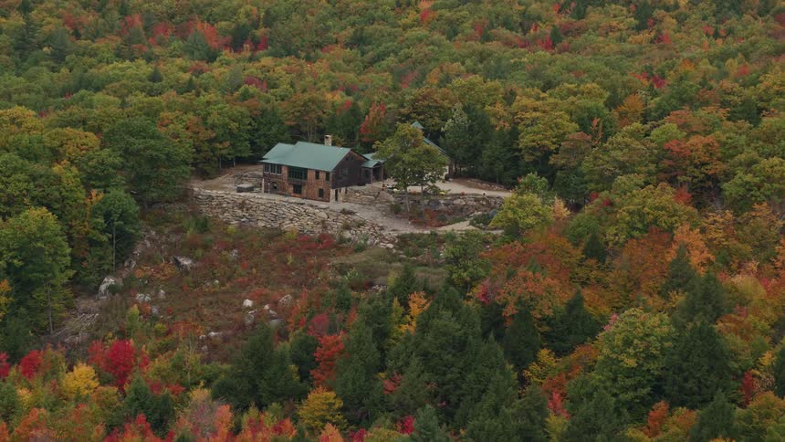 Aerial view of a house surrounded by forests in the countryside