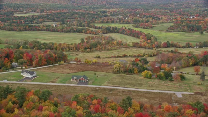 Aerial view fall landscape in rural area