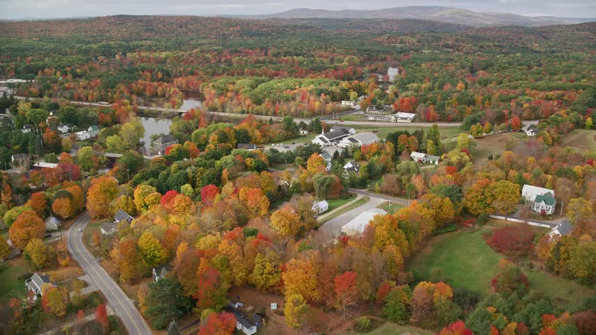 Aerial view of a small town in the countryside