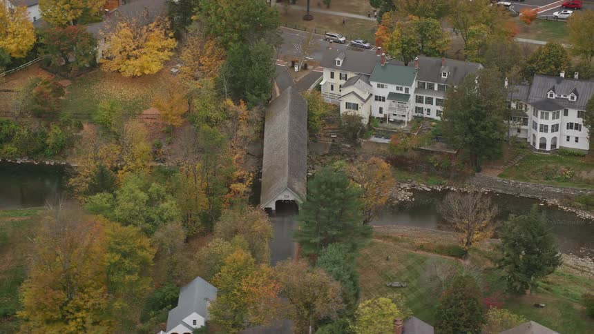 A bridge covers the small river