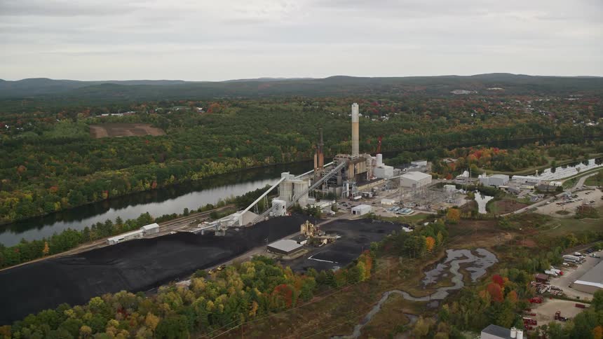 Aerial of the factory under construction in a rural area