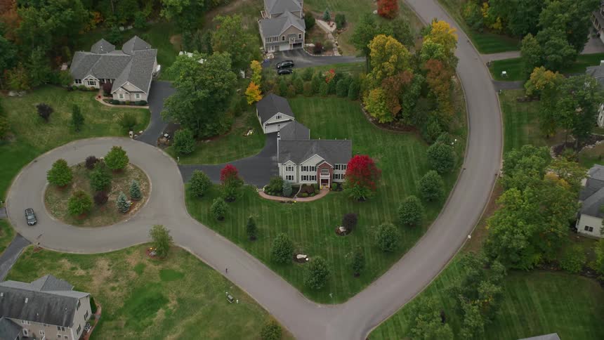 A region of several houses in a rural area with a forest