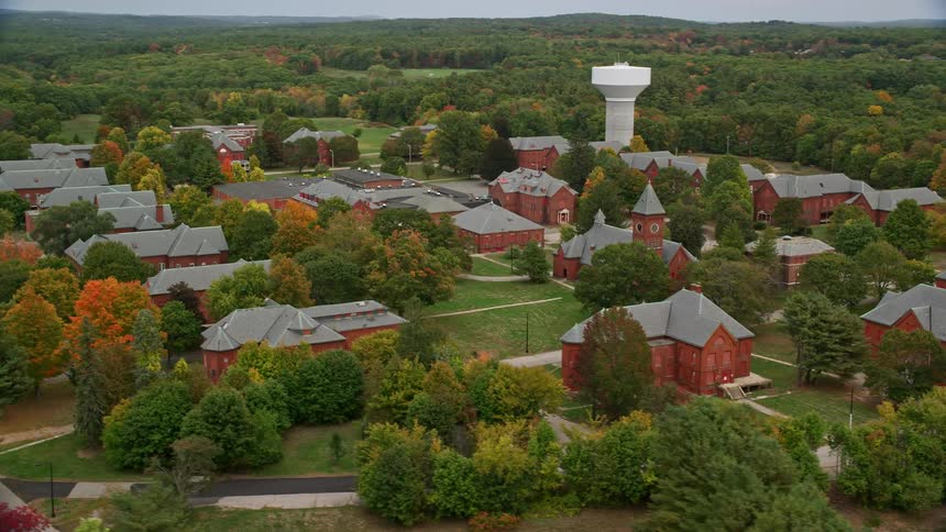 The campus is surrounded by trees