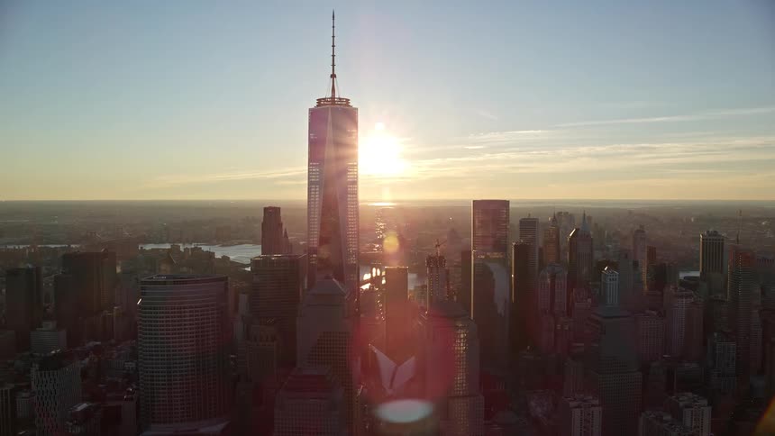 Buildings and skyscrapers in new york city at dusk