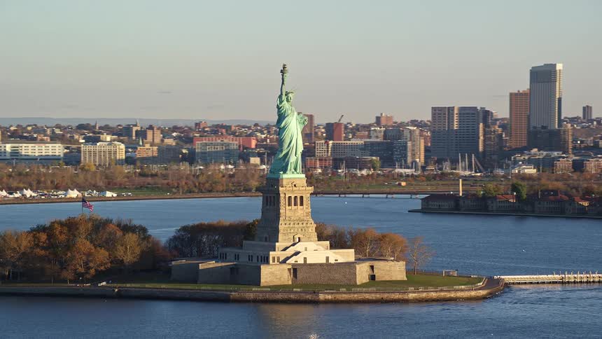 Aerial view of the statue of liberty on liberty island