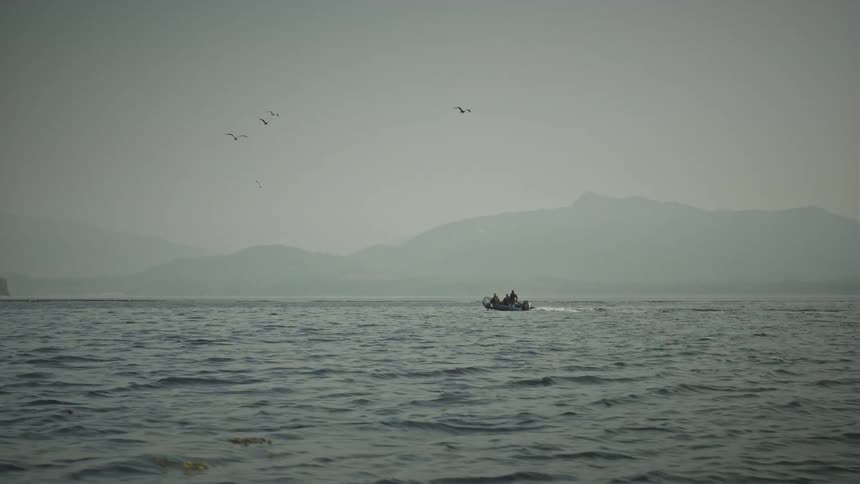 Clip of a boat in the middle of the sea