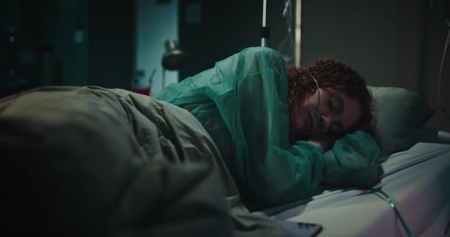 A patient is sleeping in the hospital
