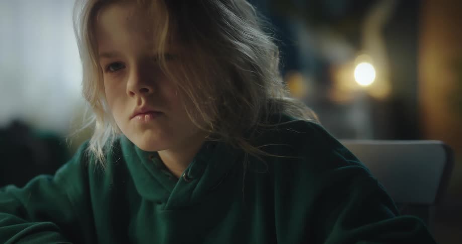 A young girl is writing with a pencil then stops to consider what to write next