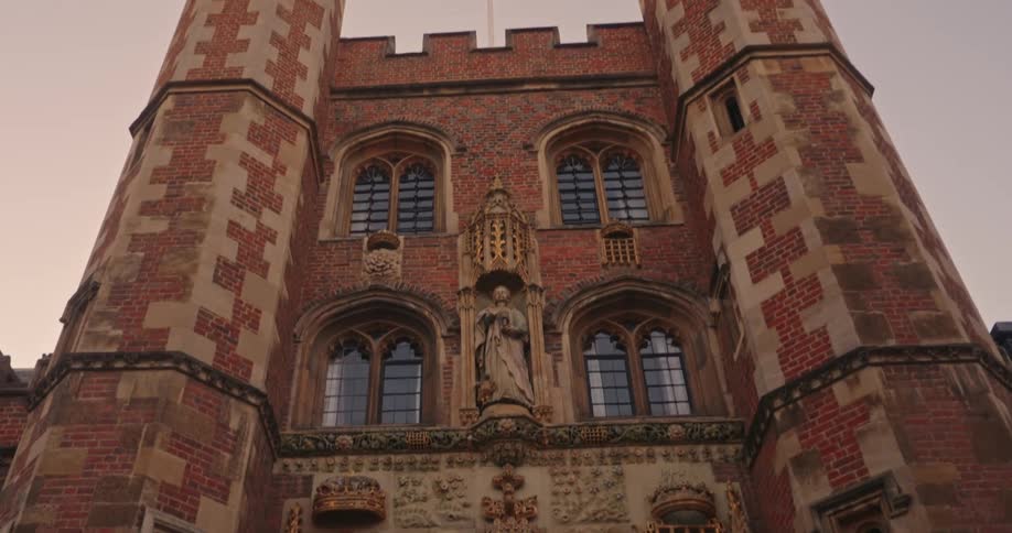 Towers and statue and beautiful architecture of st johns college in cambridge