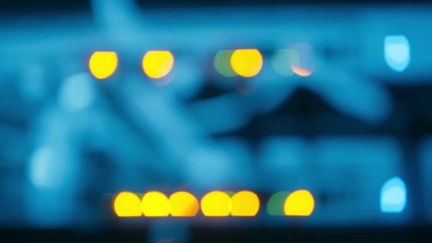 The lights on the server rack flash