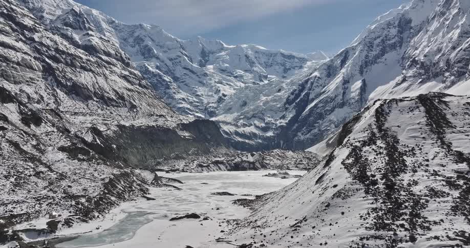 An arctic region with snowcapped mountains