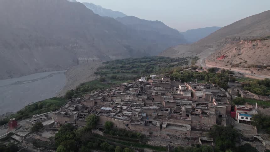 A small village is by the river
