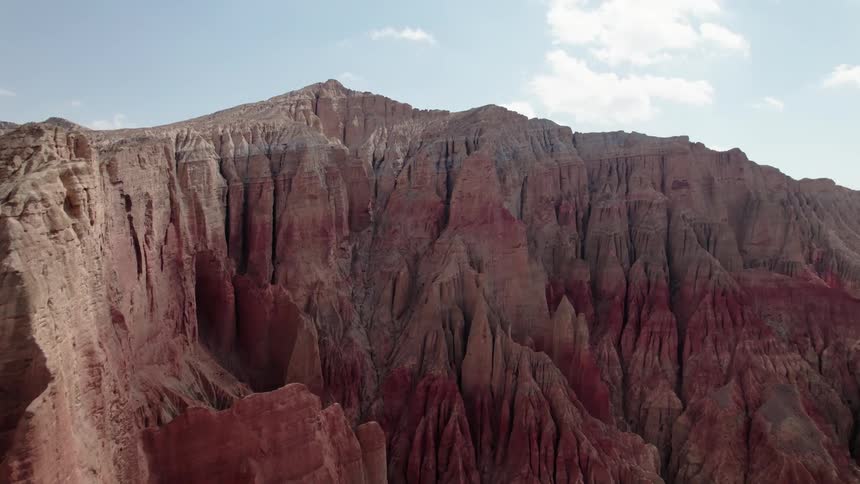 Aerial panorama of geological mountains with sharp peaks