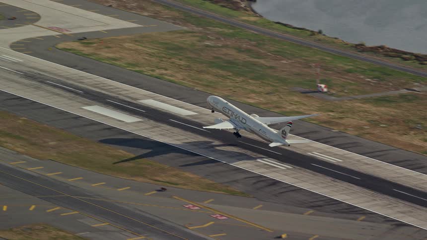 An airplane preparing to take off on a runway