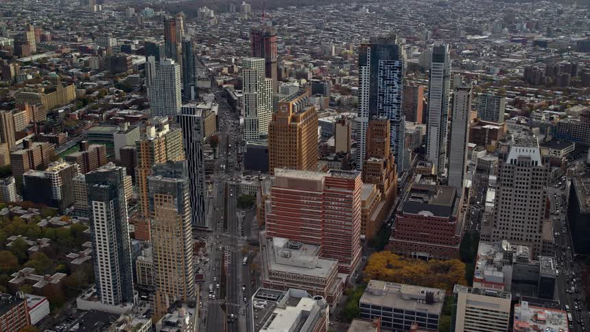 Aerial of skyscrapers in a large city
