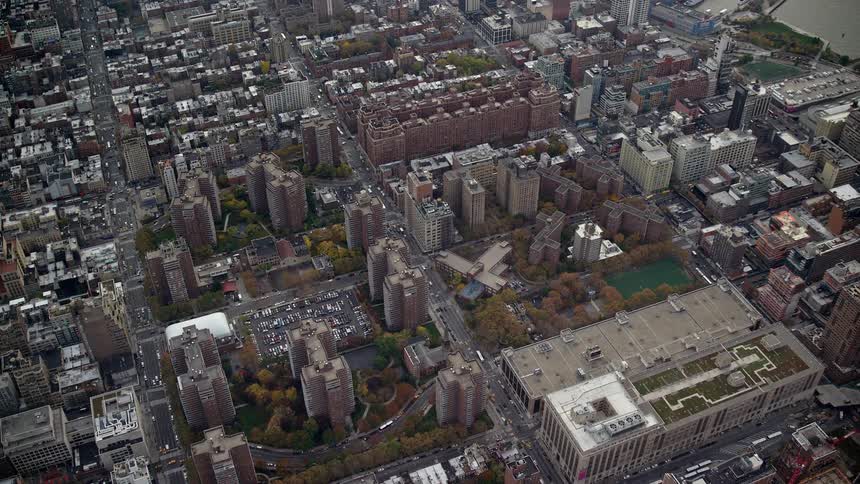 Aerial of the metropolitan city during dusk