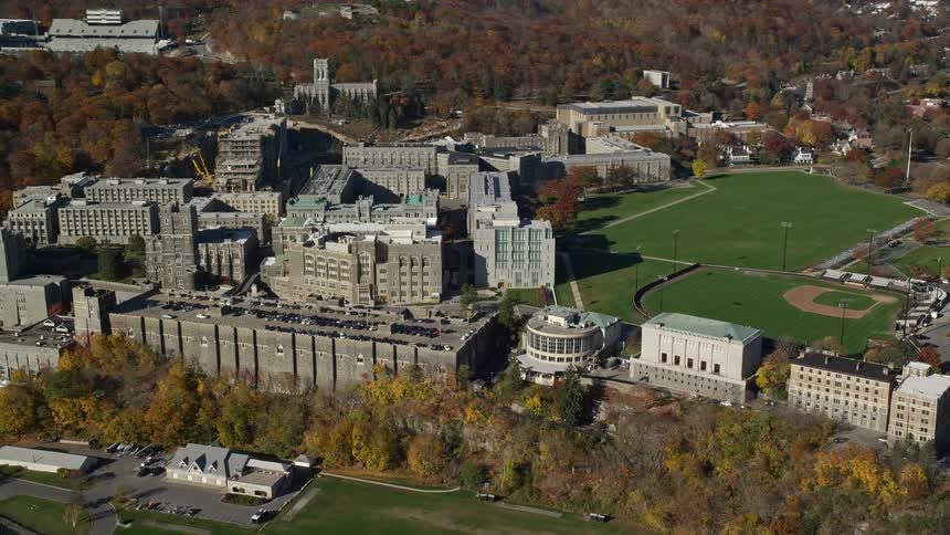 A campus with lots of structure and a sport field