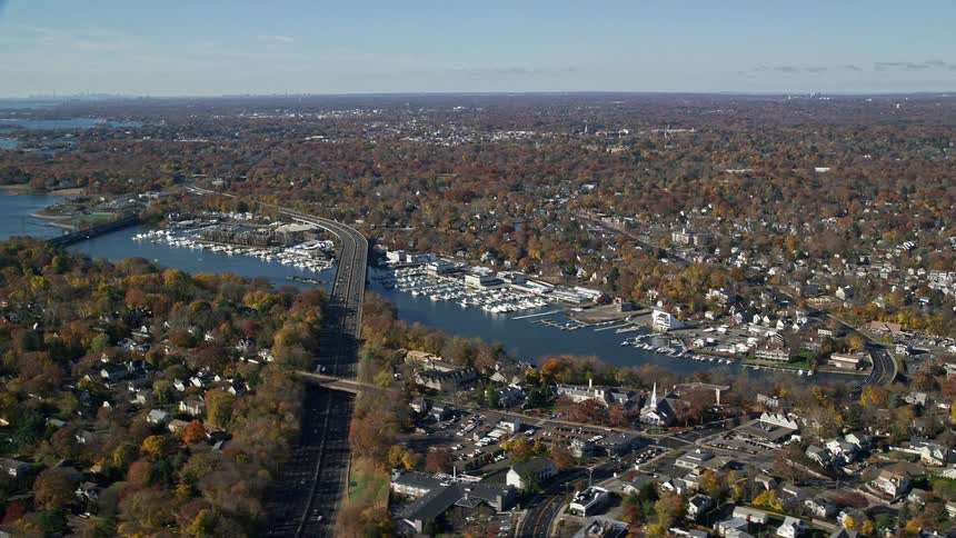 Aerial view of a suburb by the seaside