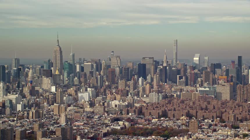 Aerial view and panorama of a metropolis with skyscrapers