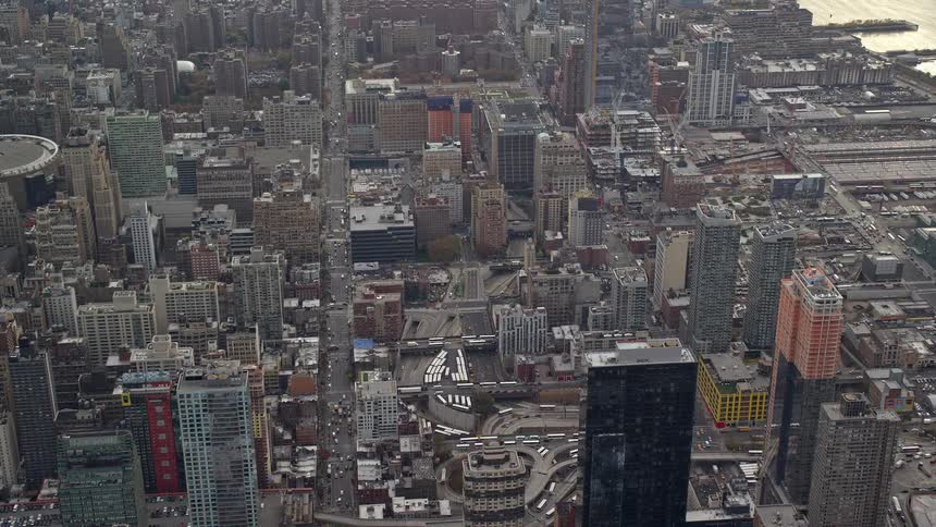 Aerial panorama of a metropolis by the seaside