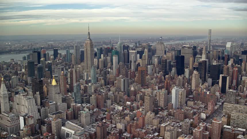 Aerial of the city of manhattan during sunset