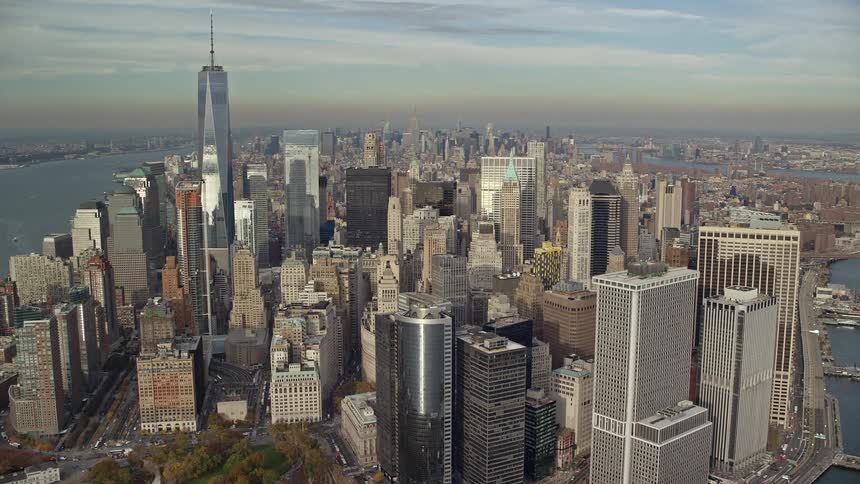 Aerial panorama of a metropolis by the seaside