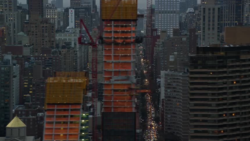 Aerial view of the streets and buildings in new york city