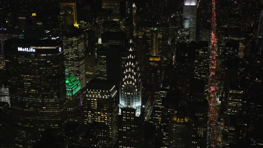 Aerial panorama of a nighttime metropolitan city