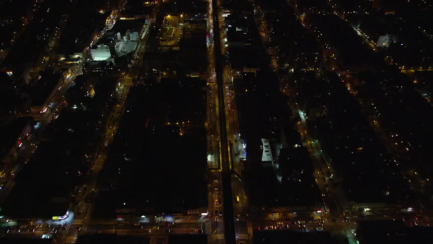 Aerial view of city streets at night