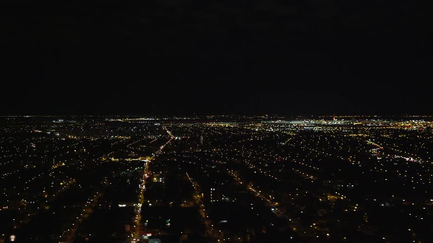 Aerial view of a metropolis at night