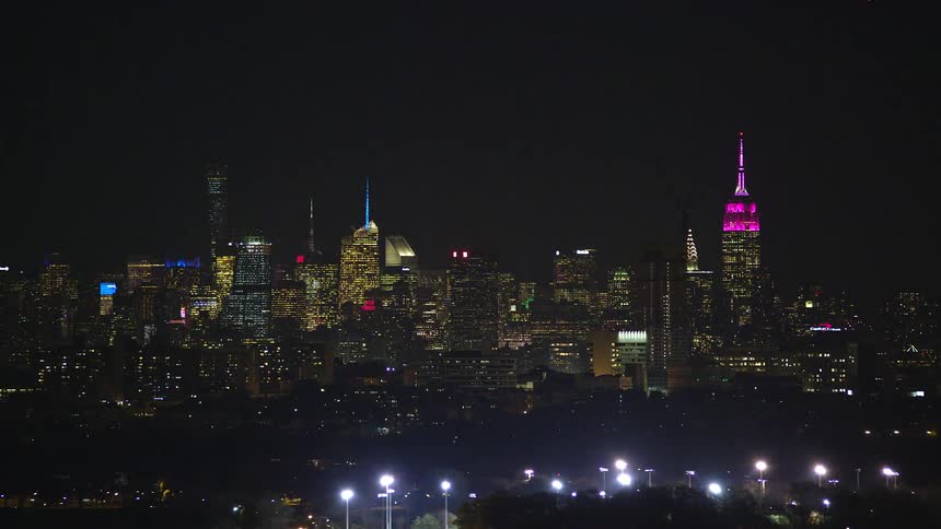Buildings and skyscrapers in a city at night