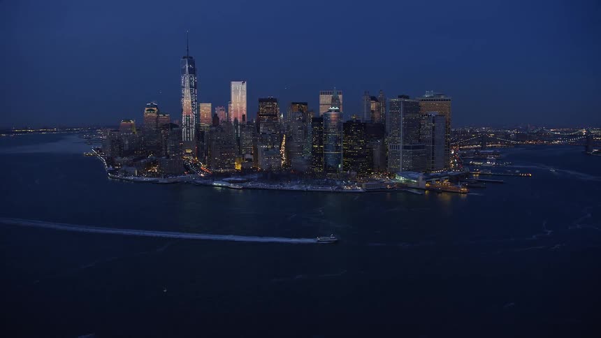 Aerial view of the new york city skyline at evening