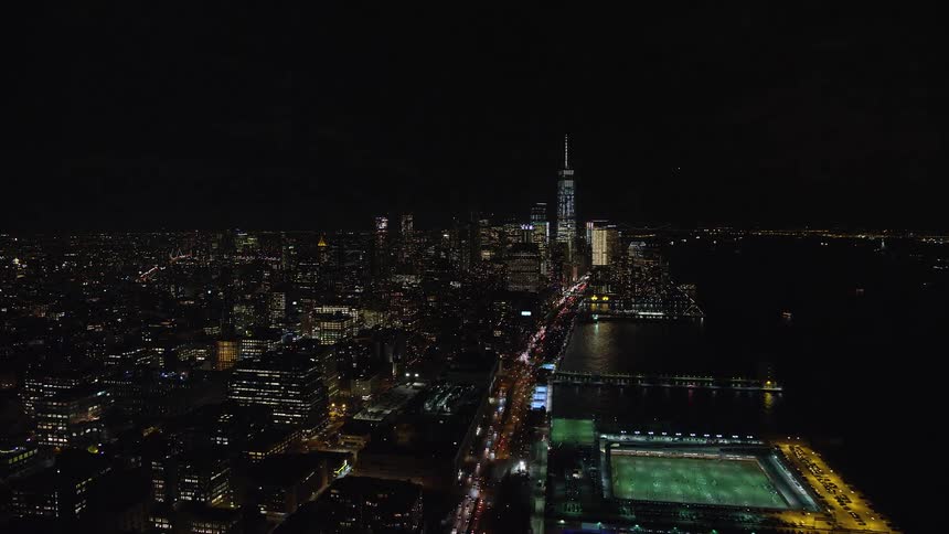 Aerial of the city of manhattan at night