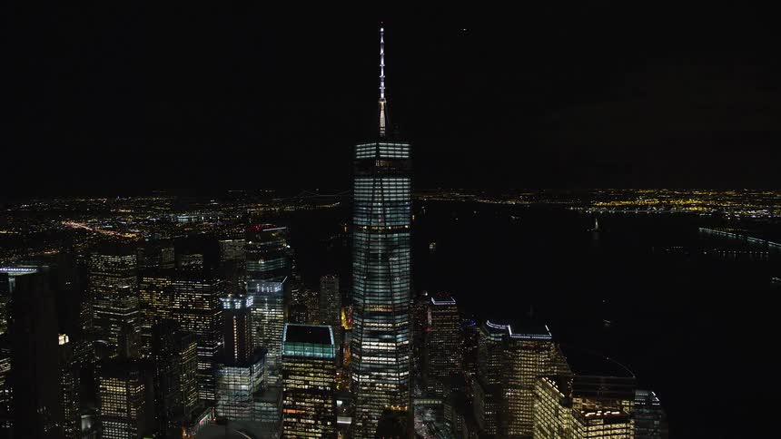 The city is brightly lit at night