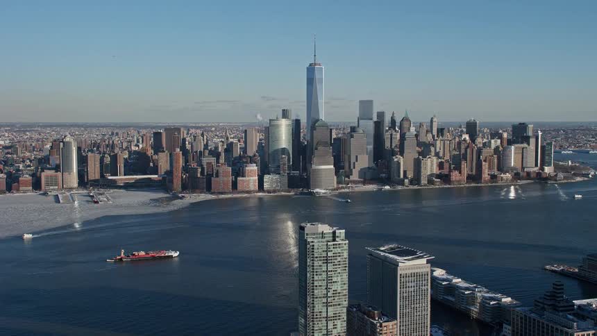 Aerial view new york skyline and one world trade center during the day