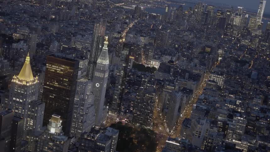Aerial view of a large city at night