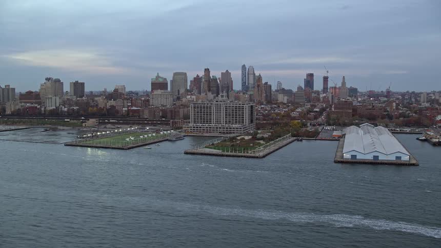 Aerial view of a metropolis by the seaside