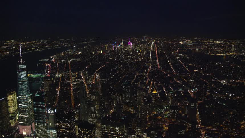 City skyline of metropolitan area at night