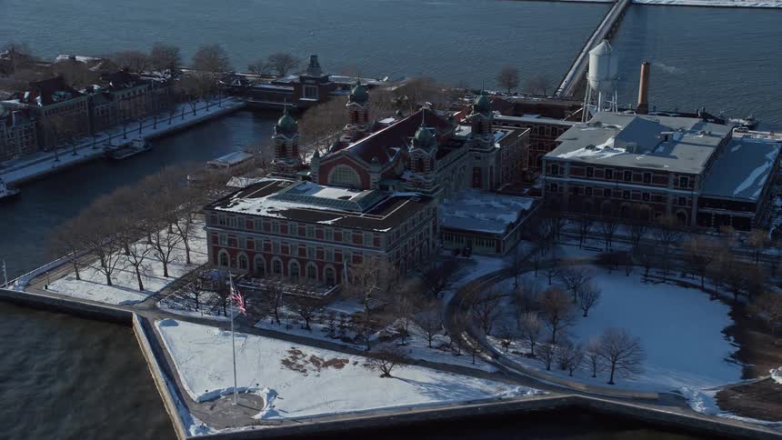 Aerial view of liberty and ellis island in new yorktion