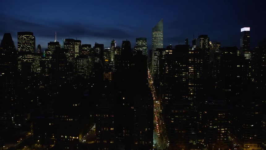 A night aerial view of skyscraper apartments