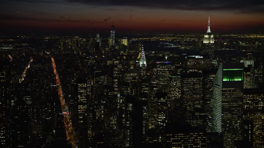 City skyline of metropolitan area at dusk