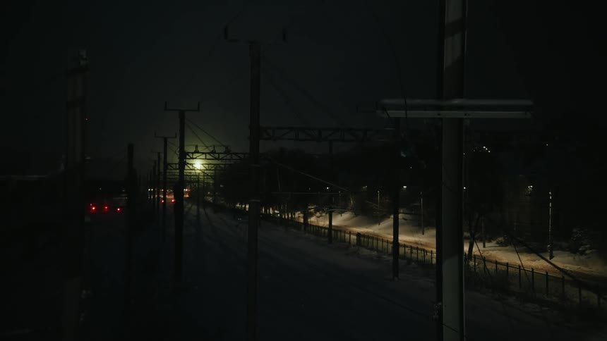 Train tracks at night