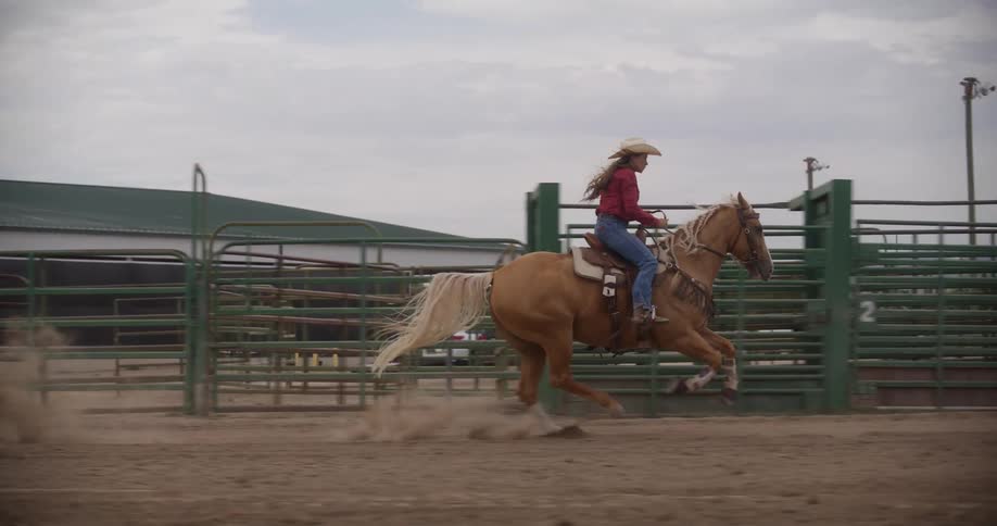 A female riding a horse in an enclosed area during the day