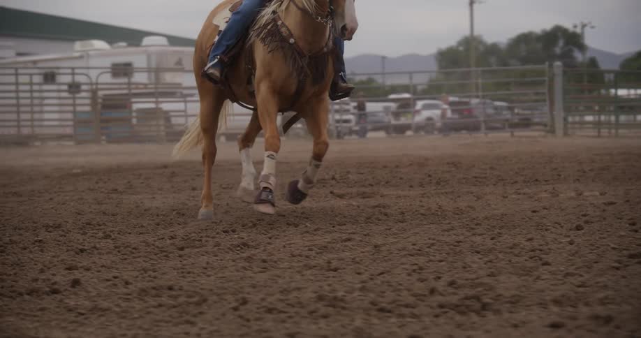 A person riding a horse on a dirt track