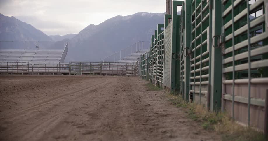 View of the indoor sand area of a small rodeo