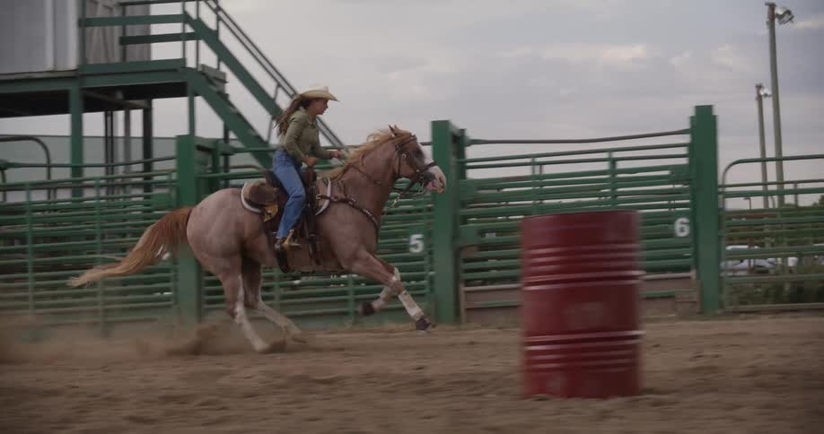 Cowgirl riding a horse in a rodeo