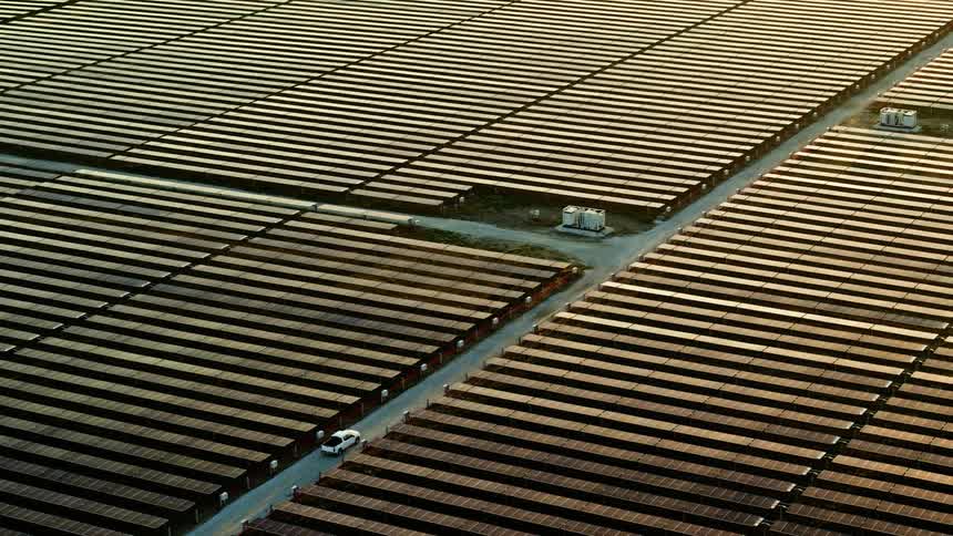 Aerial view of a solar panel farm