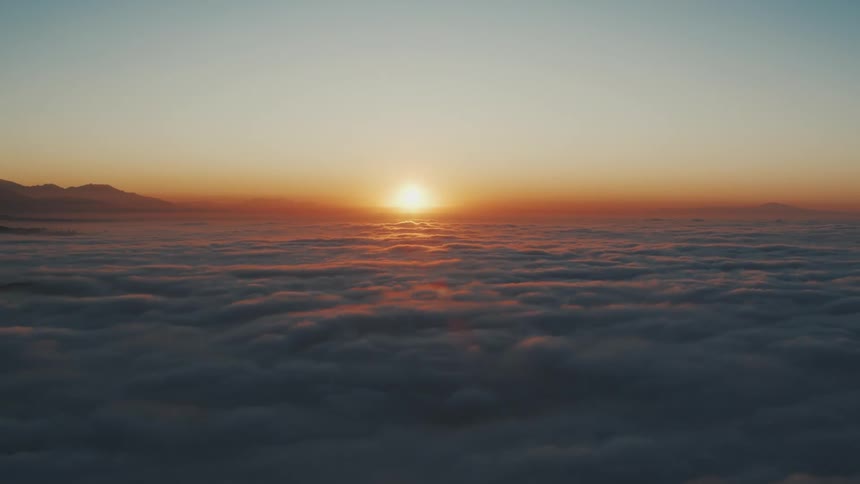 A thick layer of clouds at sunrise